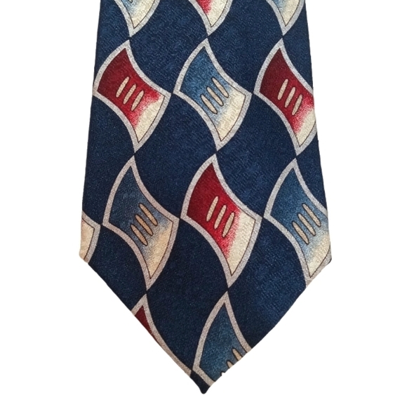 ✨Bogo FREE✨ Vintage Pierre Cardin Silk Wide Necktie Blue with Geometric Design - Picture 1 of 5